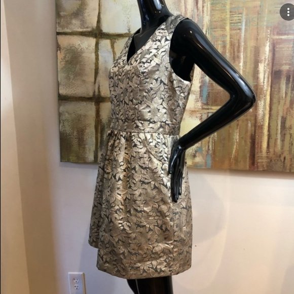 Under Skies Gold/Silver Jacquard Fit & Flare Dress - Picture 2 of 6